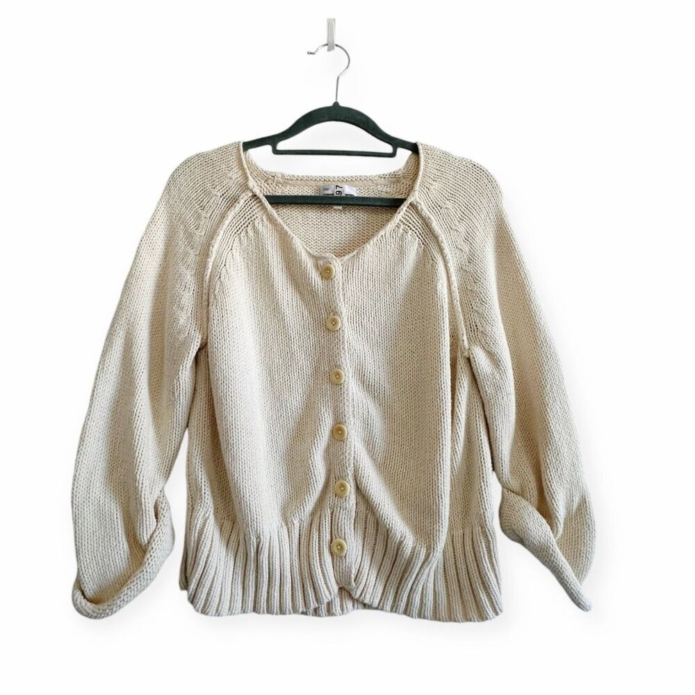 GAP Cream Cropped Rolled Sleeve Cotton Cardigan, Size L